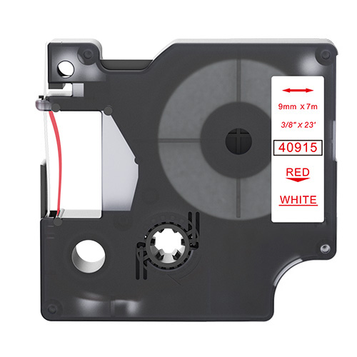 Ruban adhésif compatible Dymo 40915, rouge sur blanc, 9 mm