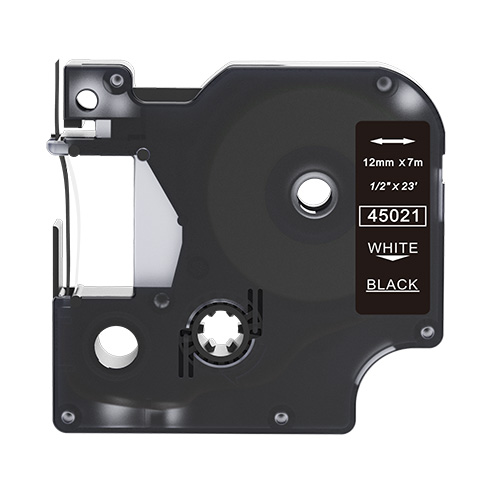 Ruban adhésif compatible Dymo 45021, blanc sur noir, 12 mm