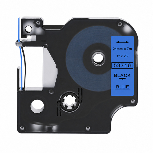 Ruban adhésif compatible Dymo 53716, noir sur bleu, 24 mm