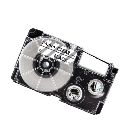 Ruban d'étiquettes noir sur transparent 24 mm compatible Casio XR-24X